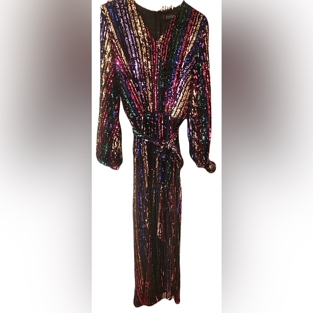 ELOQUII Multicolor Sequin Jumpsuit with Belt
